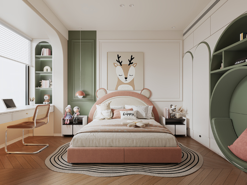  法式儿童房 女孩房su模型 