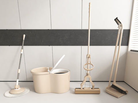  拖把 扫帚 拖把桶su模型 