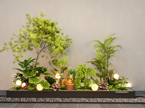  花镜 庭院小品 植物堆su模型 