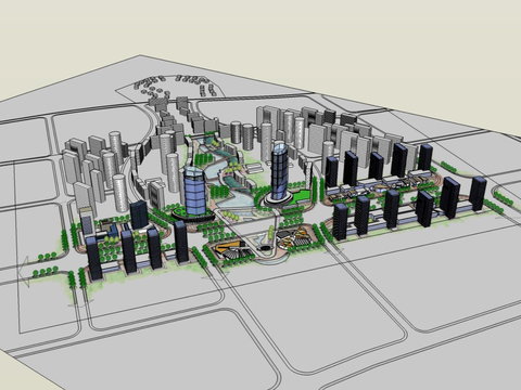  现代鸟瞰城市设计su模型 