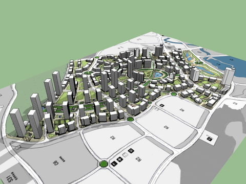  现代鸟瞰城市设计su模型 