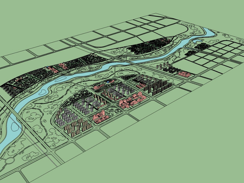  现代鸟瞰城市设计su模型 