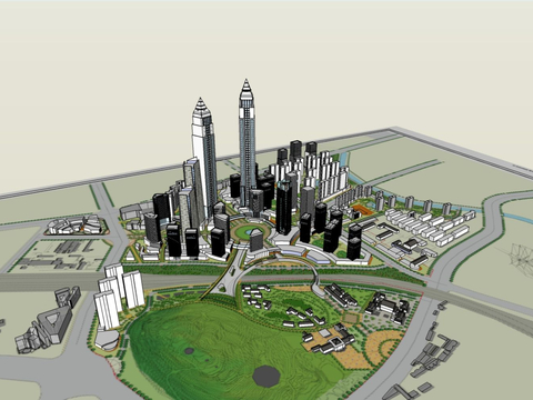  现代鸟瞰城市设计su模型 