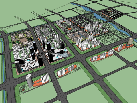  现代鸟瞰城市设计su模型 