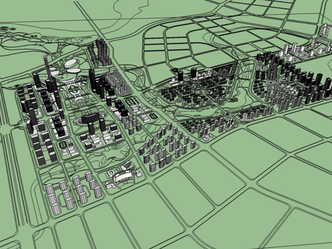  现代鸟瞰城市设计su模型 
