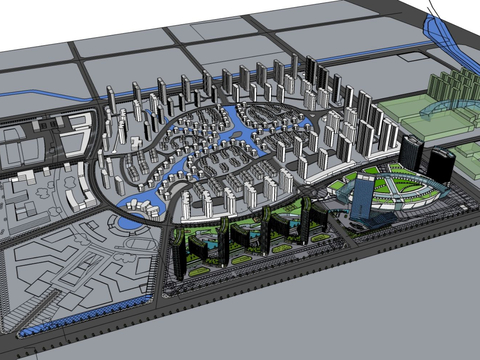  现代鸟瞰城市设计su模型 
