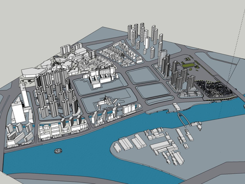  现代鸟瞰城市设计su模型 