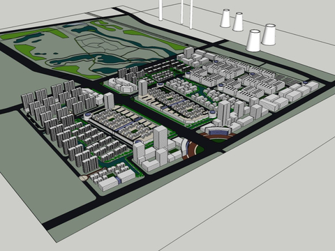  现代鸟瞰城市设计su模型 