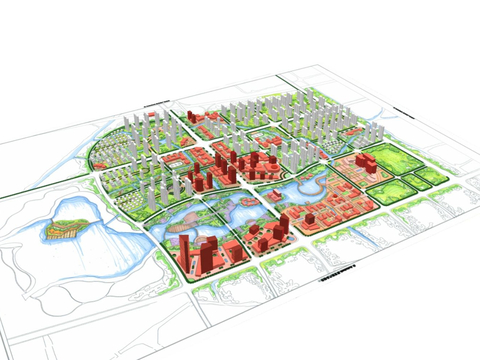  现代鸟瞰城市设计su模型 