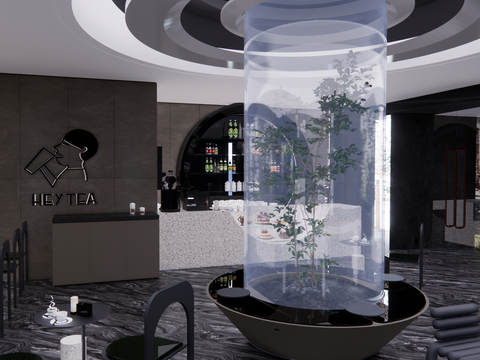  现代奶茶店 甜品店su模型 