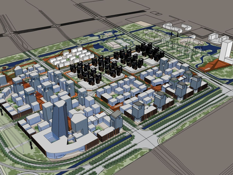  现代鸟瞰城市设计su模型 