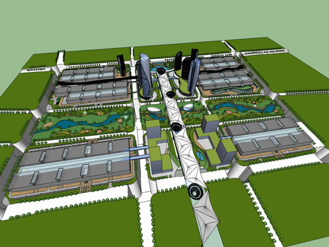  现代鸟瞰城市设计su模型 