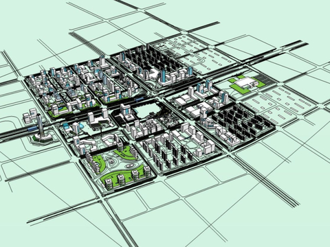  鸟瞰城市设计su模型 