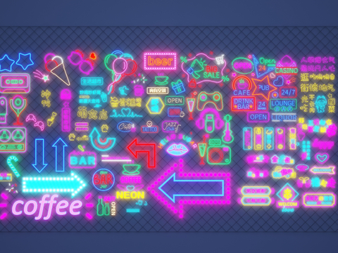  现代广告牌 霓虹灯 装饰灯su模型 