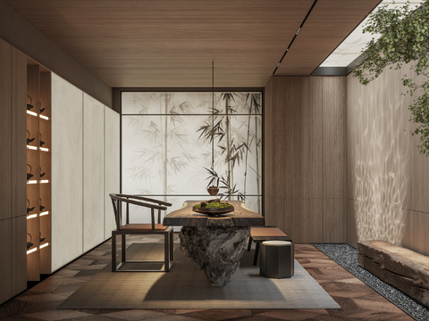 新中式茶室 禅意茶室su模型