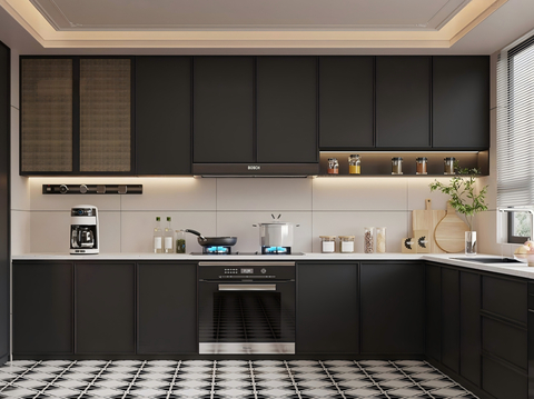  法式厨房 橱柜su模型 