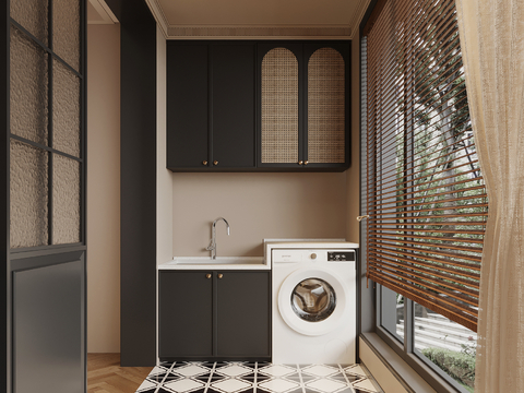  法式阳台 洗衣房su模型 