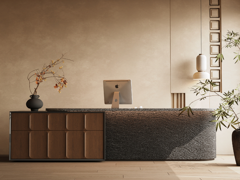  中古风前台 接待 收银台su模型 