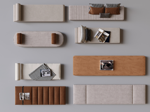  现代榻榻米坐垫 布艺软包 抱枕su模型 