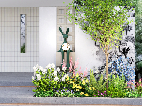  庭院入户花镜 景观树 绿植堆su模型 