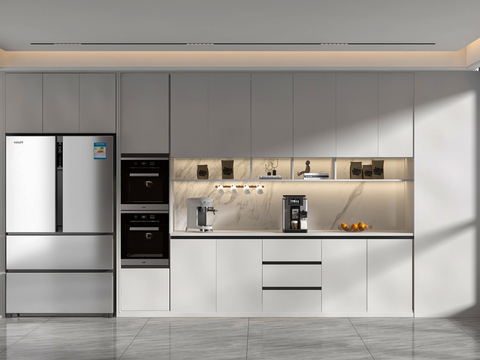  厨房冰箱 橱柜 咖啡机su模型 