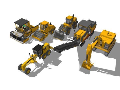  大型挖掘机 大床矿车 大型铲车su模型 