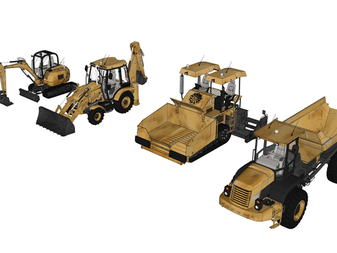  矿车 挖掘机 推土机  翻斗车su模型 