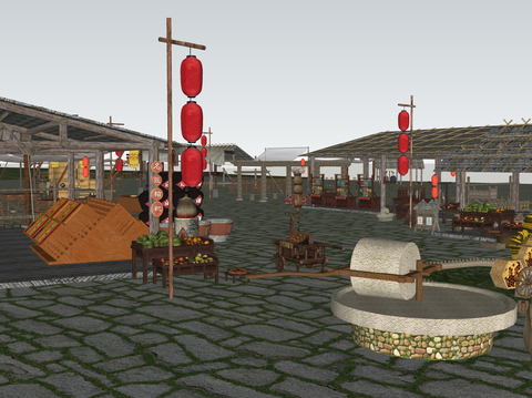  中式古建筑 古街道 文化旅游su模型 