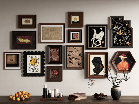 中古风挂画 装饰画 画框su模型