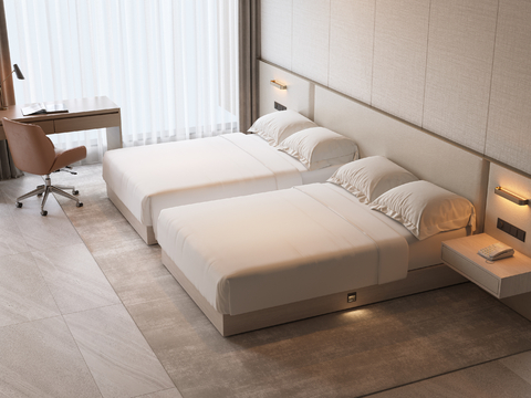  酒店床 酒店客房 大床房su模型 