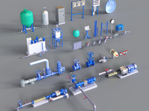  工业设备 机械配件 阀门 管道 水泵su模型 