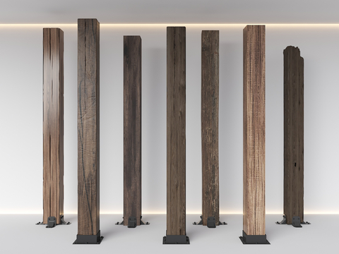  新中式旧木柱子 木头柱子 旧木头su模型 