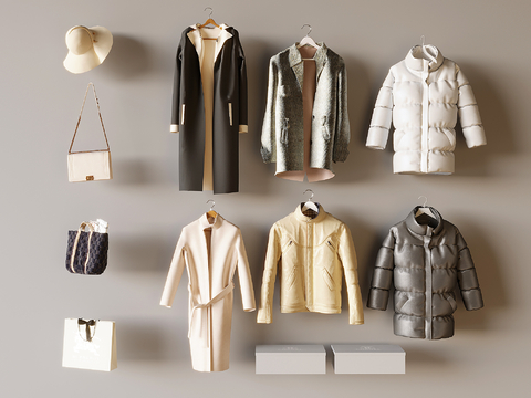  衣服服饰 羽绒服 包包 帽子su模型 