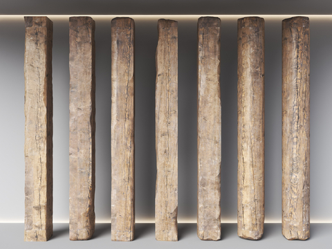  新中式旧木柱子 木头柱子 旧木头su模型 