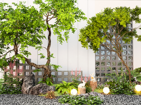  现代植物花草花镜 造型树 绿植堆su模型 