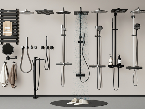  花洒 淋浴花洒 喷头 毛巾架su模型 