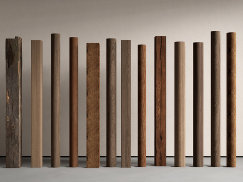 中式木头柱子 木头 老木头su模型