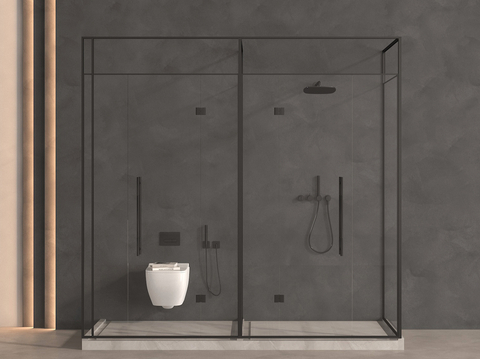  淋浴间 冲凉房 淋浴房 马桶 坐便器su模型 