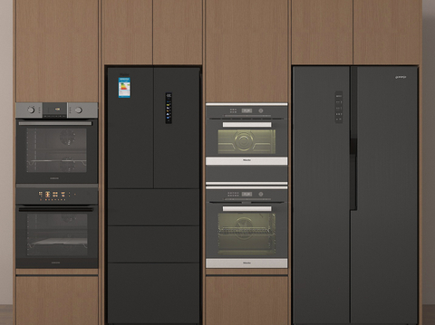  双开门冰箱 蒸烤箱 洗碗机su模型 