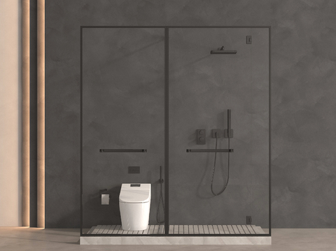  淋浴间 冲凉房 淋浴房 马桶 坐便器su模型 