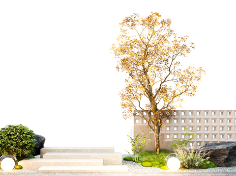  庭院景观 斜飘树 造型树su模型 