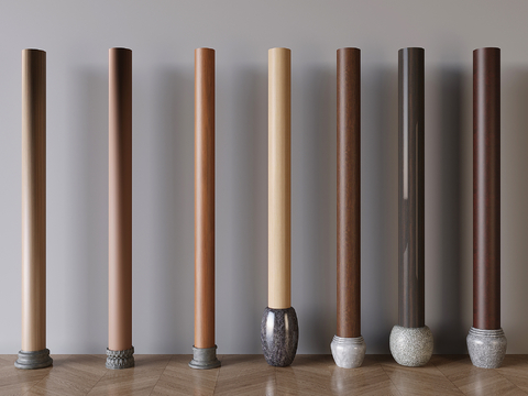  中式柱子 柱础石 圆柱 柱基石su模型 