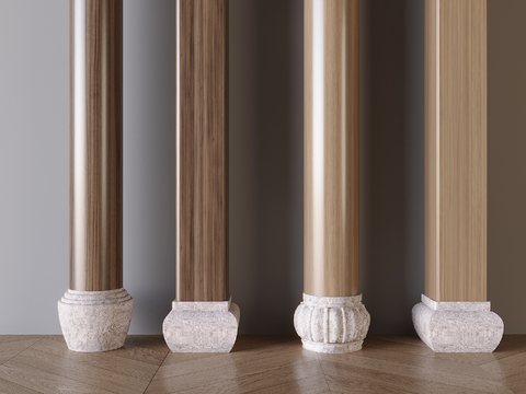  中式柱子 柱础石 圆柱su模型 