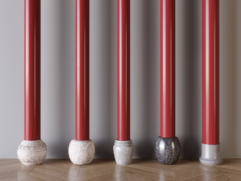  新中式柱子 圆柱 柱基石su模型 