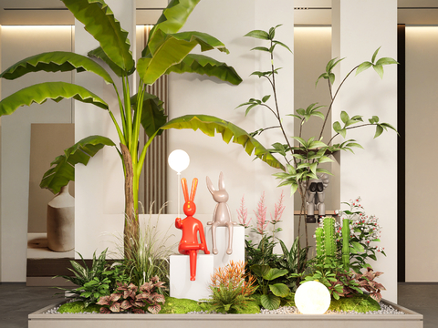  现代造景小品 绿植堆su模型 