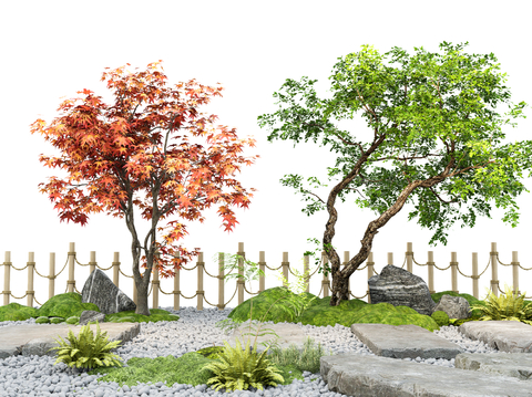  乔木 红枫 造景树 枫树 苔藓微地形su模型 