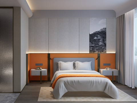  酒店客房 大床房su模型 