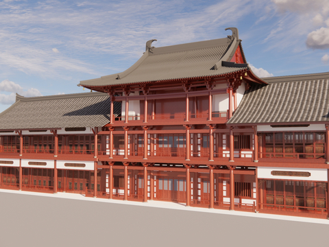  新中式悬山顶 歇山顶建筑su模型 