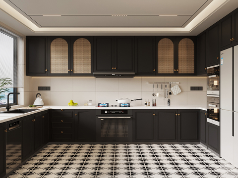  法式厨房 冰箱 厨具 灶具su模型 