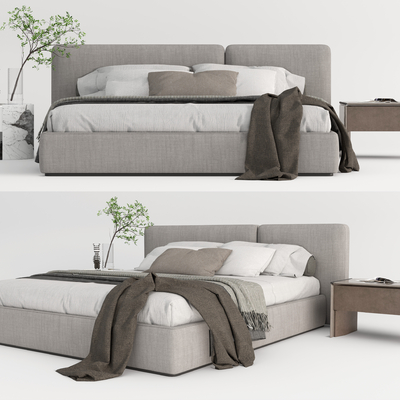 现代布艺双人床su模型